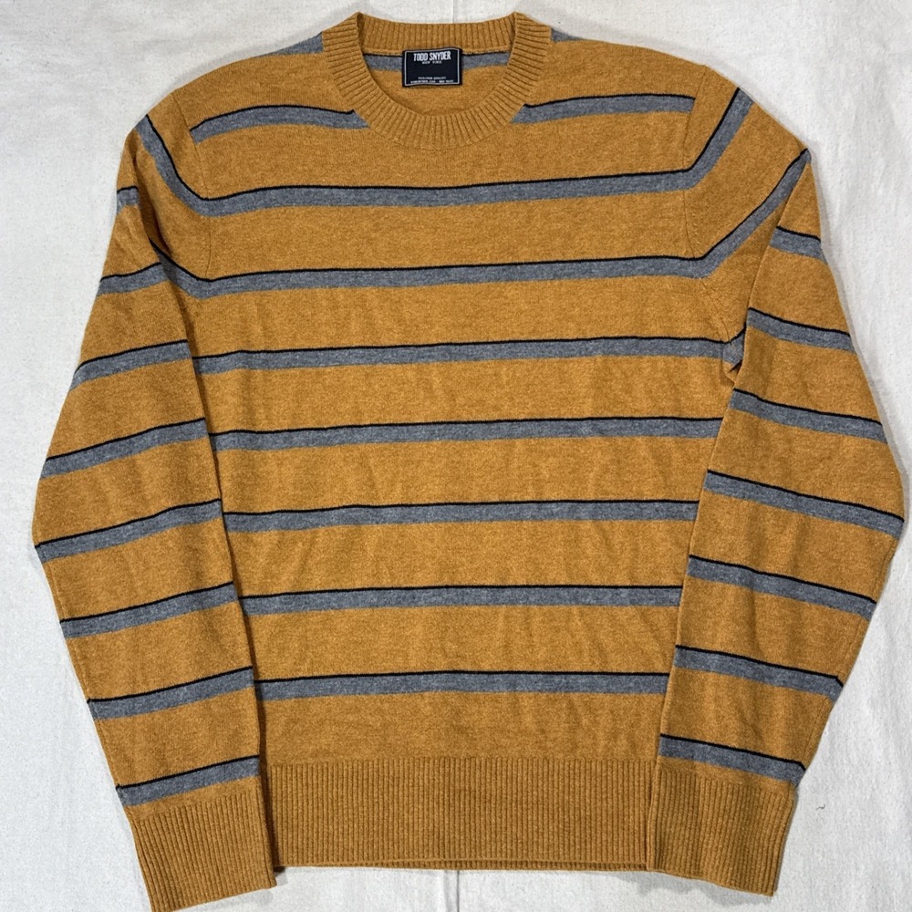 Todd Snyder 100% Merino Wool Crewneck Sweater Mustard Yellow Size M Mens Stripes